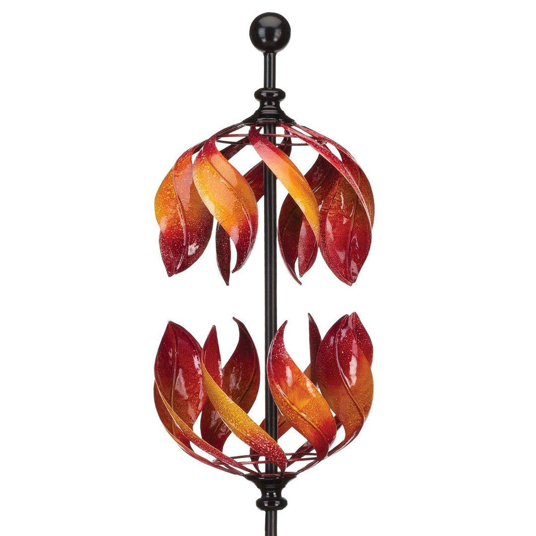 Vertical Wind Spinner Double Flame 11.5"x11.5"x65.75" Red Metal