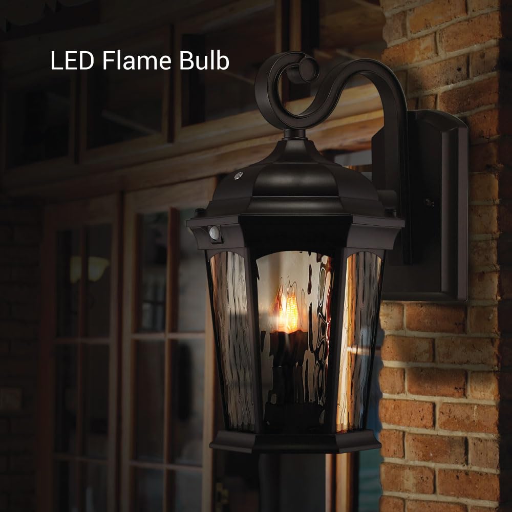 Euri Lighting EFL-130W-MD Flickering Flame Porch Light Water Glass with