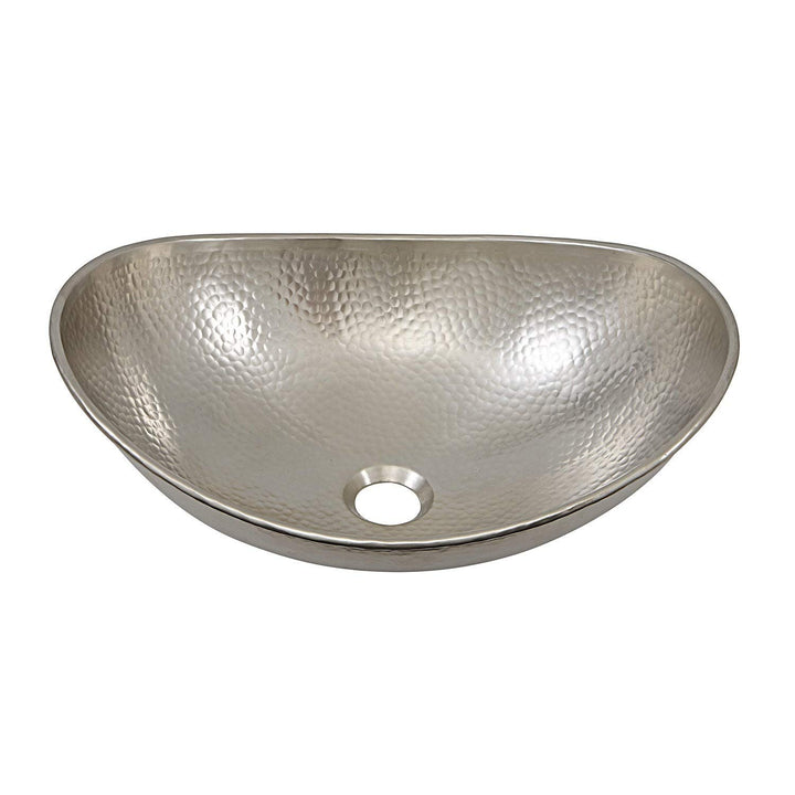 19" Hand-crafted Hammered Nickel Vessel Sink Grey Oval Metal Plated Lead-free