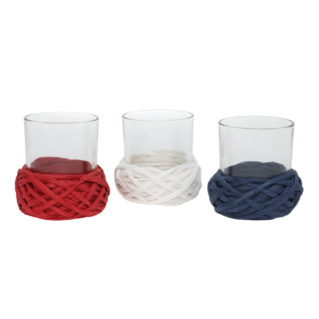 3.5" Red White Blue Candle Holder Set 3.5 in Traditional Glass Handmade