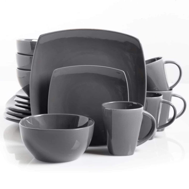 Soho Lounge 16-iece Square Dinnerware Set Gray Grey Solid Casual Stoneware 16