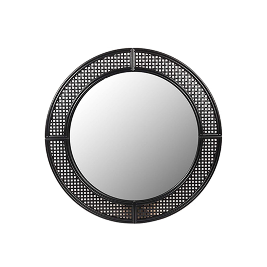 Design Black Rattan-Style Round Wall-Mounted Mirror 30"