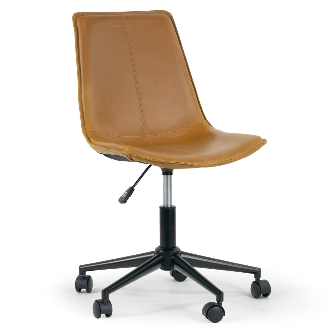 Light Brown Leather Adjustable Height Swivel Office Chair Modern Contemporary