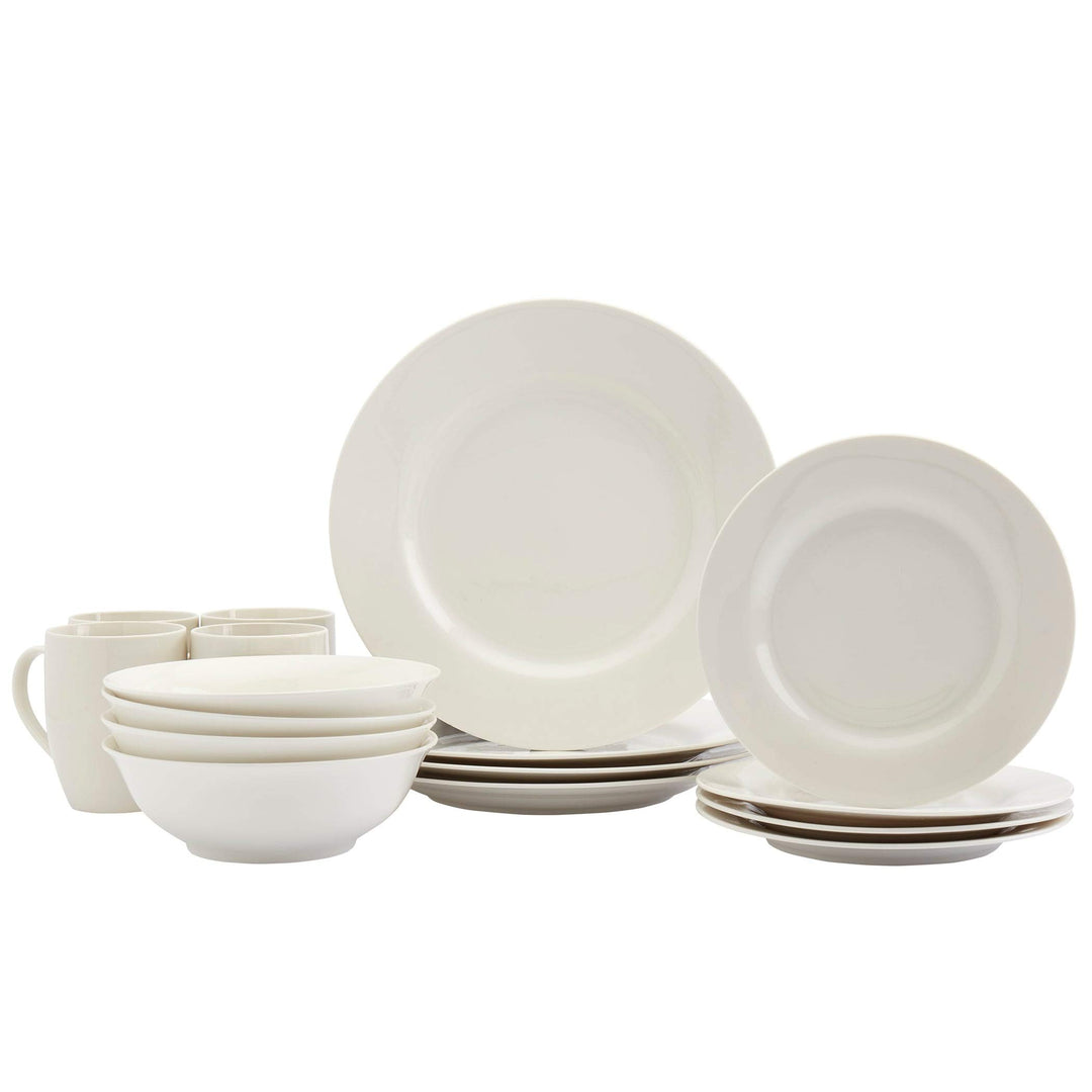 Tabletops Gallery White 16pc Dinnerware Set Service for 4 Solid Casual Round