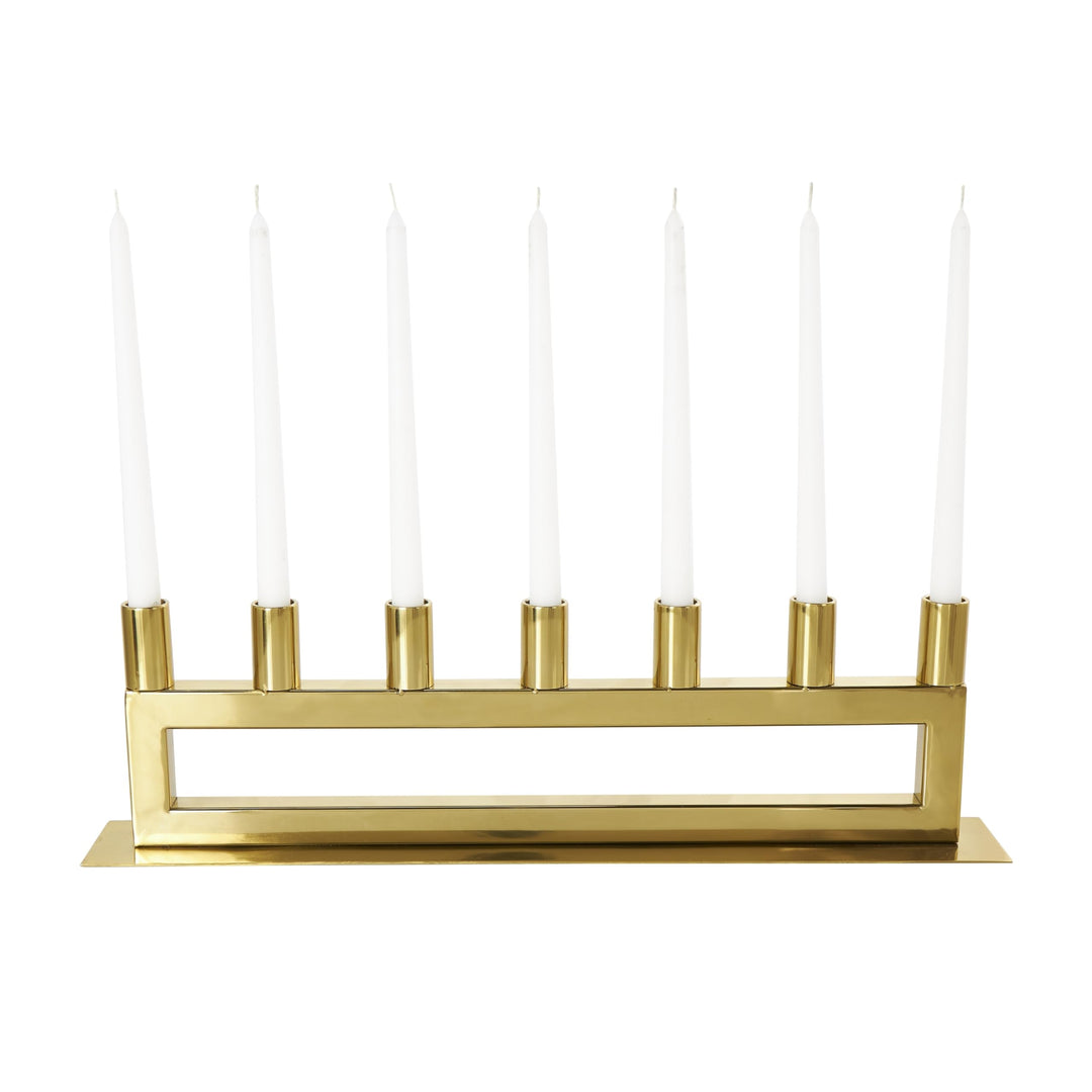 Gold Stainless Steel 7 Candle Candelabra with Rectangular Frame Medium