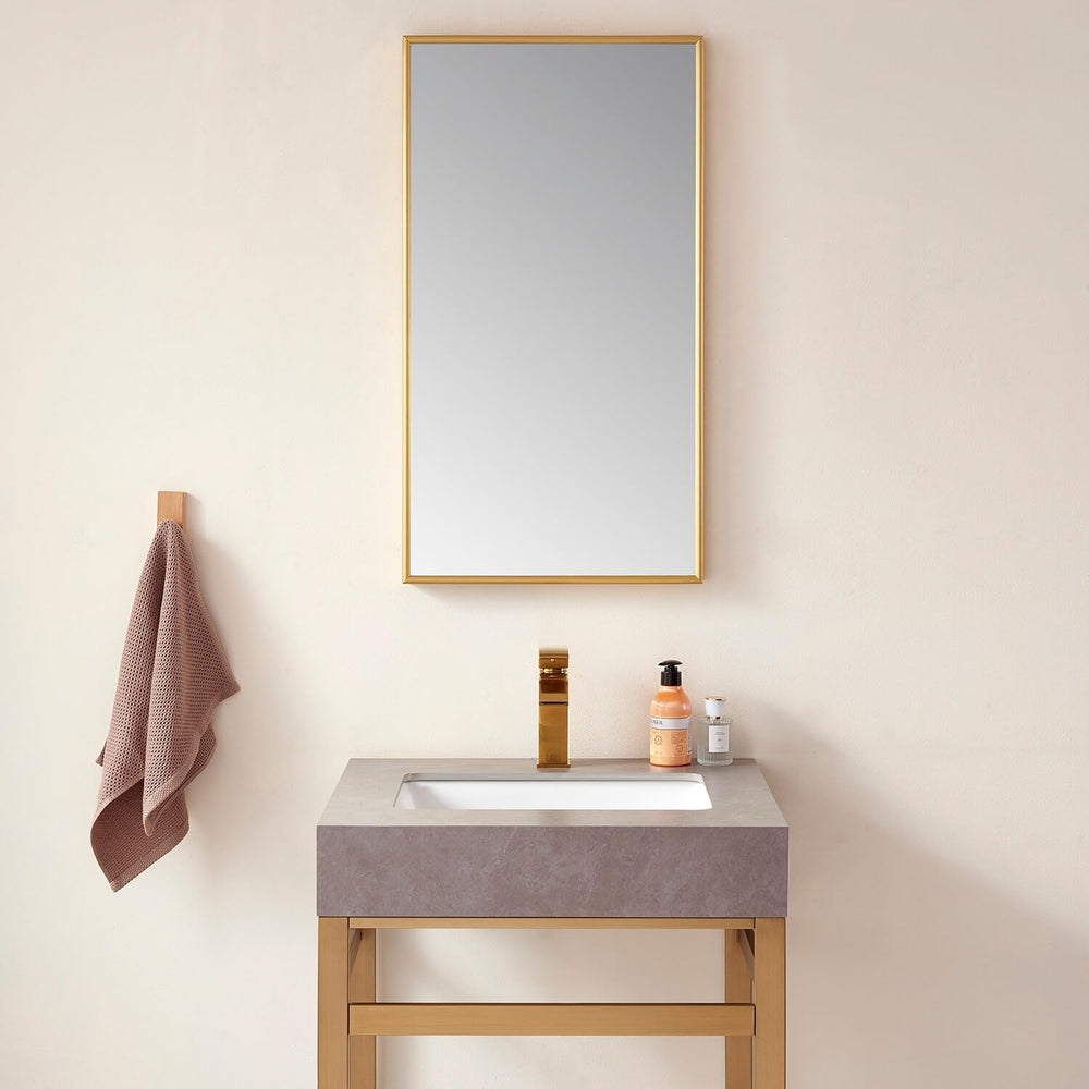 18" Bathroom Vanity Framed Wall Mirror in Gold Modern Contemporary - Diamond Home USA