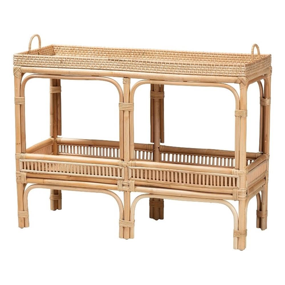 Baxton Studio Lombok Modern Bohemian Rattan Console Table with One Lower Shelf &