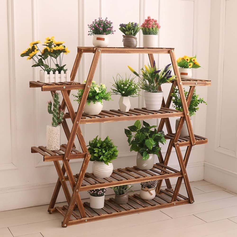 Wood Large Garden Plant Stand Indoor Outdoor Ladder Planter Rack Shelves Brown