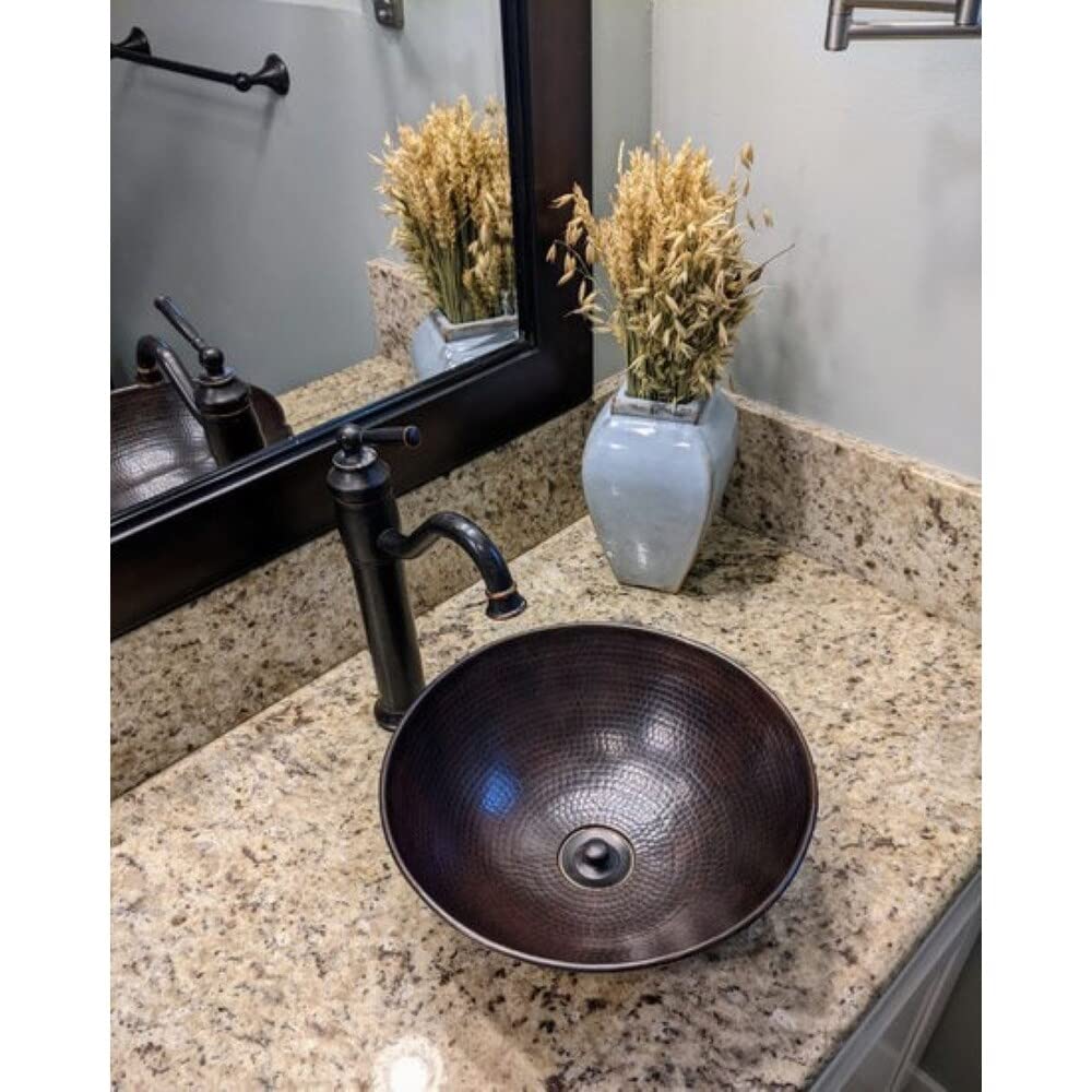 12" Round Copper Vessel Bathroom Sink X 4.5" Brown Finish Hammered Weathered - Diamond Home USA