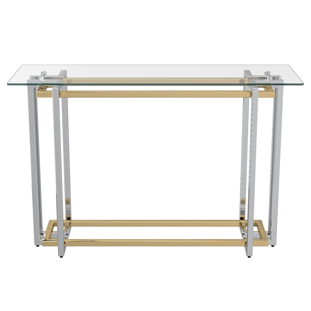 Nspire Contemporary Glass & Metal Console Table in Silver & Gold