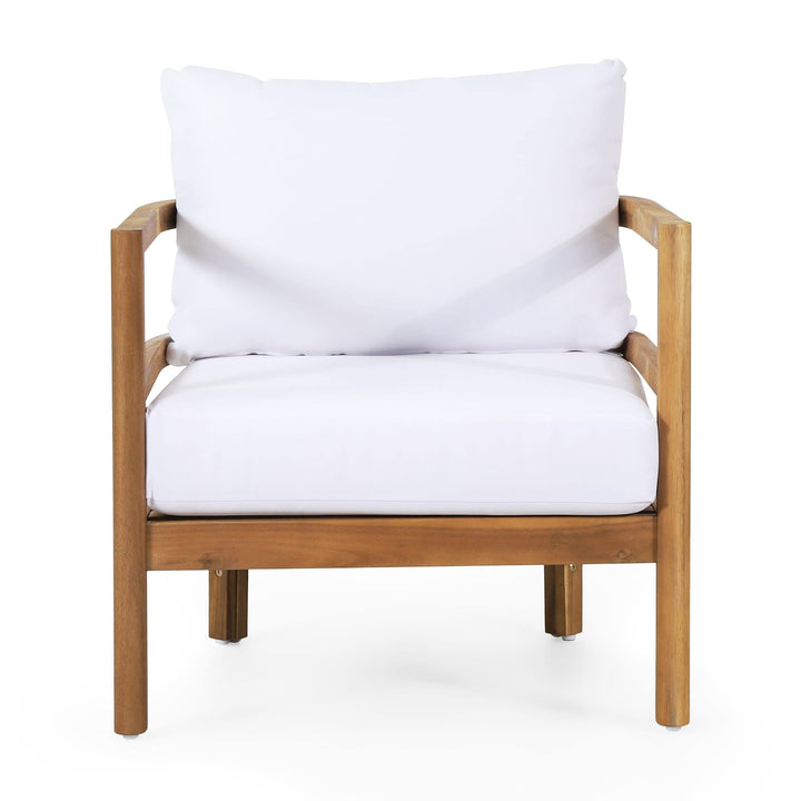 Acacia Wood Outdoor Club with Cushions White Transitional Fabric Arm