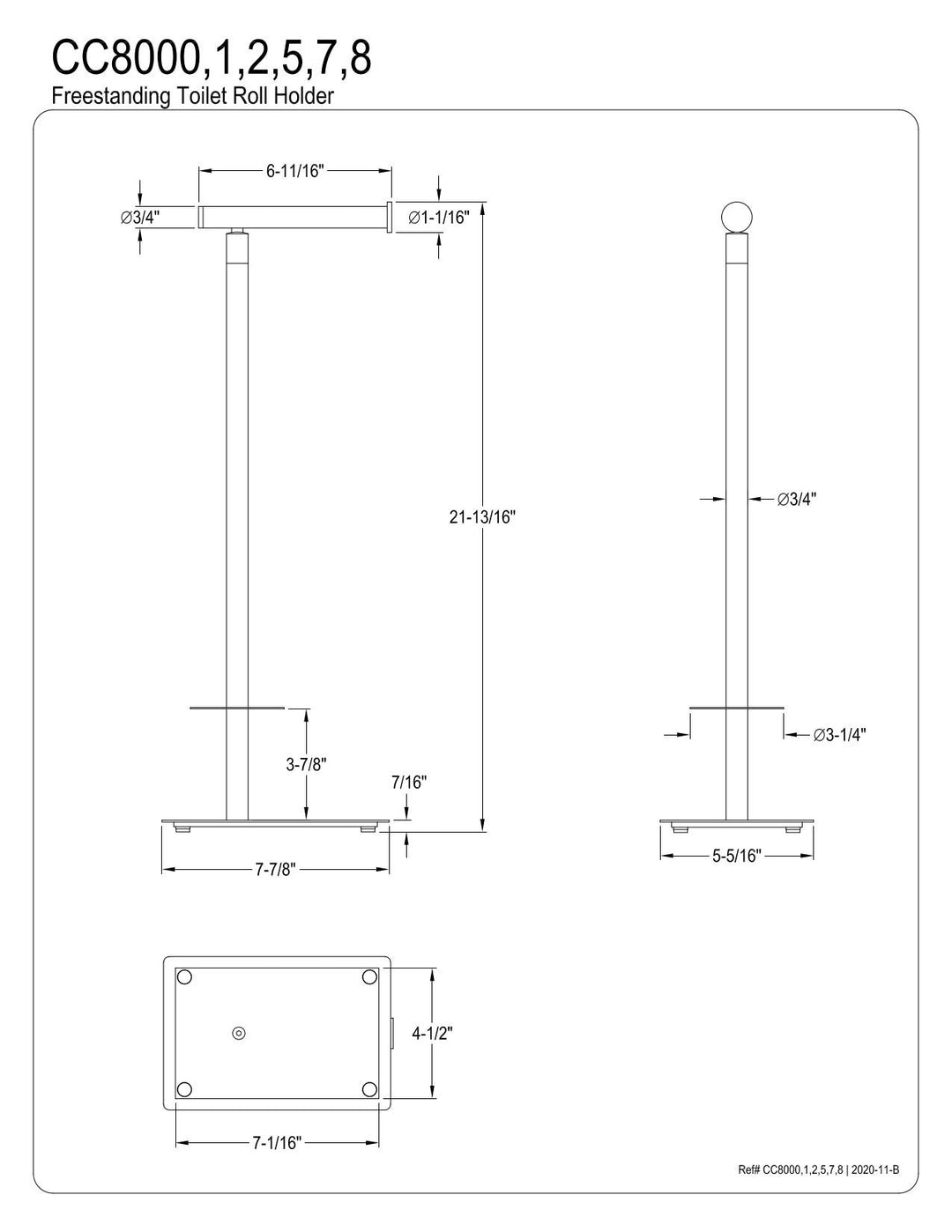 Kingston Brass CC8007 Claremont Freestanding Toilet Paper older 21-13/16 inch