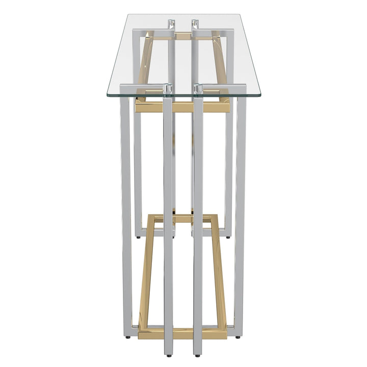 Nspire Contemporary Glass & Metal Console Table in Silver & Gold