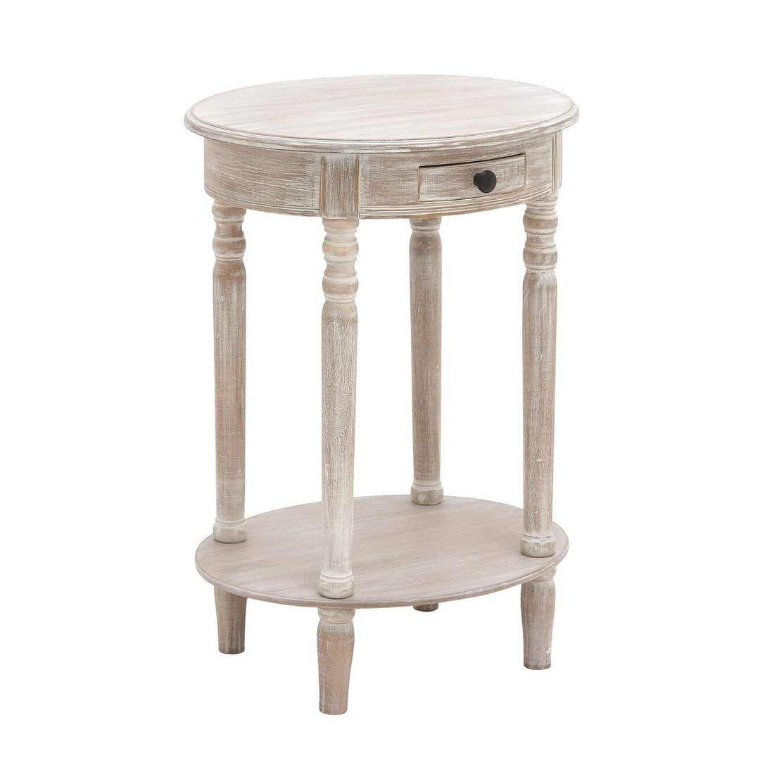 Farmhouse 27 Inch Oval Wooden Accent Table with Drawer Taupe Pine Distressed 15"W x 20"L x 27"H - Light Brown