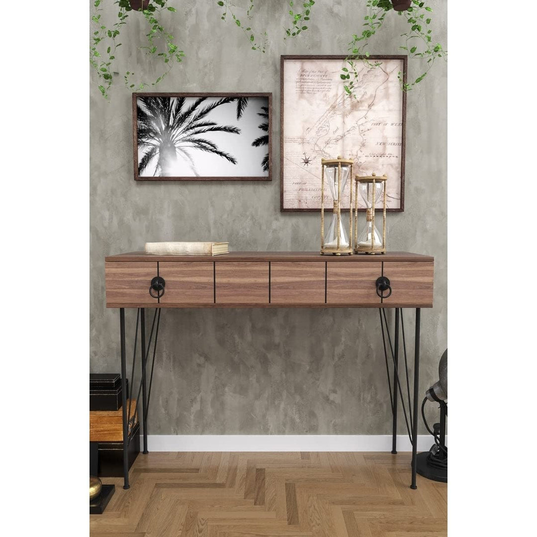 Console Table Brown Modern Contemporary Wood Finish Includes Hardware