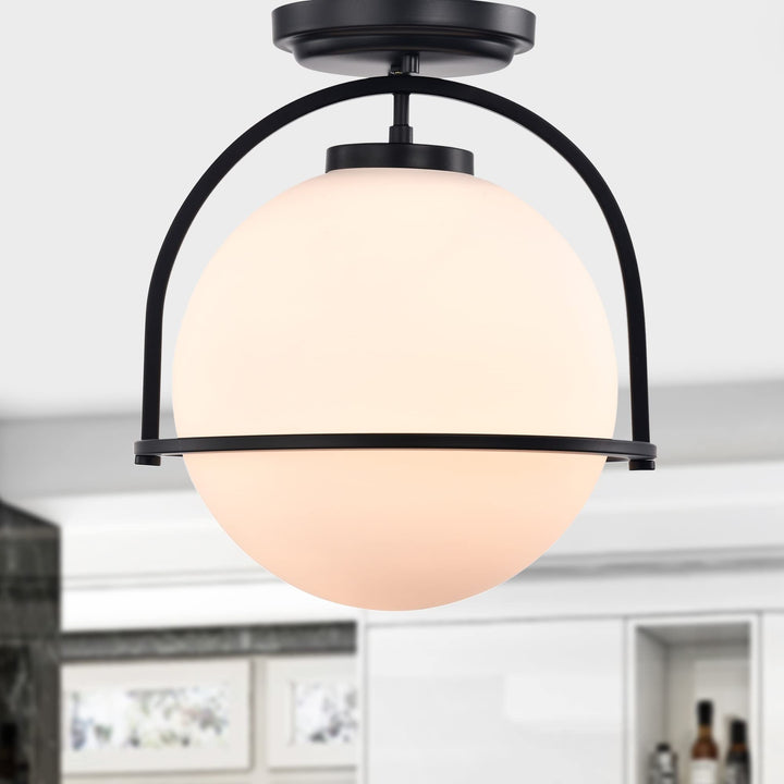 12 Inch Modern Semi-flush Mount Ceiling Lighting Black Contemporary Glass