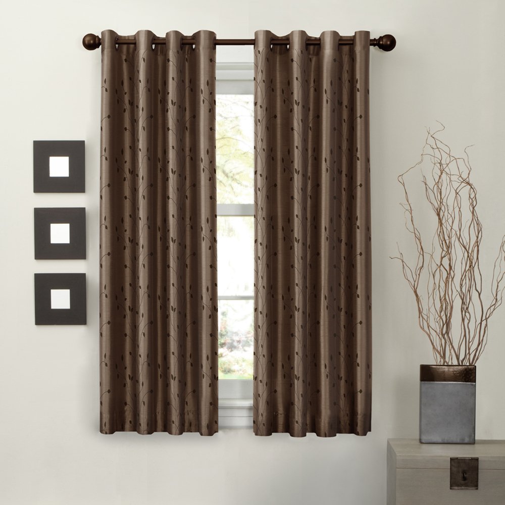 MAYTEX Jardin Thermal Blackout Room Darkening Faux Silk Embroidered Single Panel Mocha - Blackout