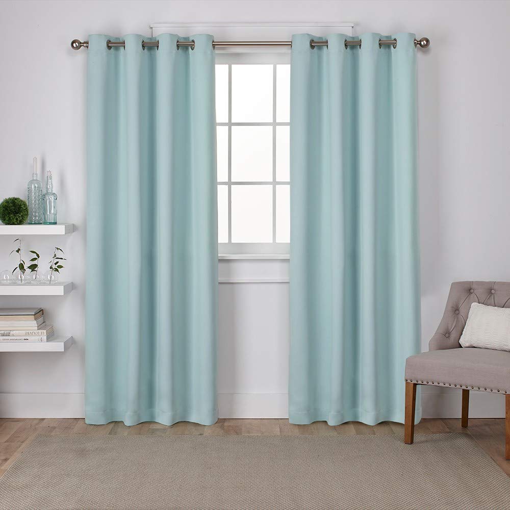 Exclusive Home Sateen Twill Woven Room Darkening Blackout Grommet Top Curtain 52" w x 96" l - Seafoam