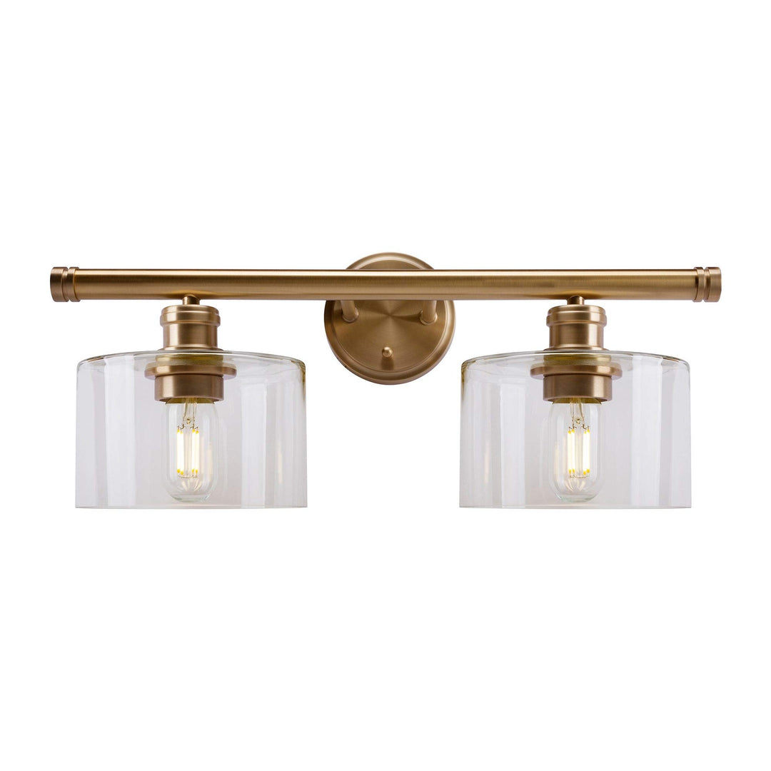 2-Light Soft Gold Bath Light with Clear Glass Modern Contemporary Steel