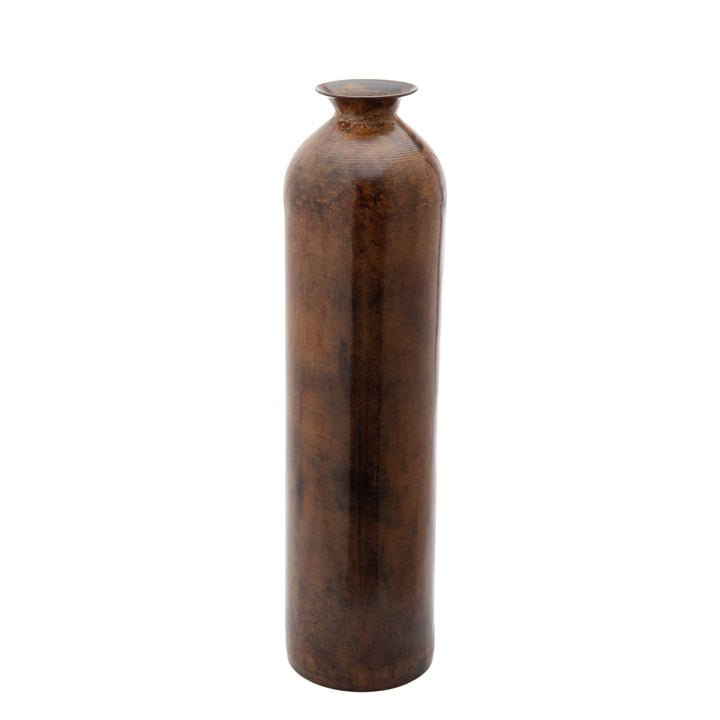 Stone Bronze Finish Bottle Vase 5x5x19.5 Brown Brass