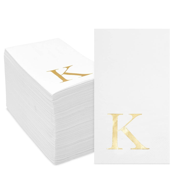 Gold Foil Initial Letter K White Monogram Paper Napkins (4 X 8 In Pack)