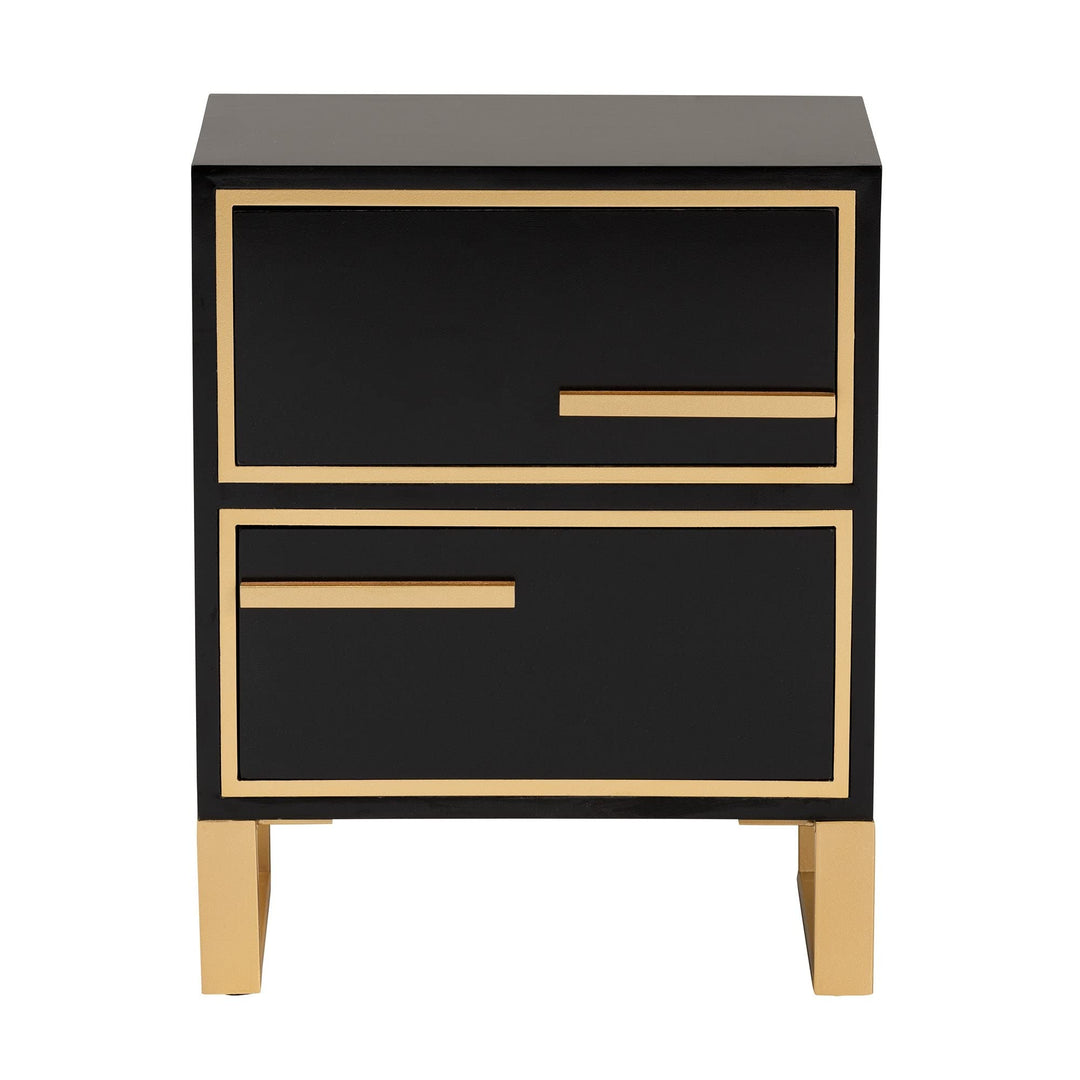 Contemporary Glam and Black Finished Wood Gold Metal 2-Drawer Nightstand MDF