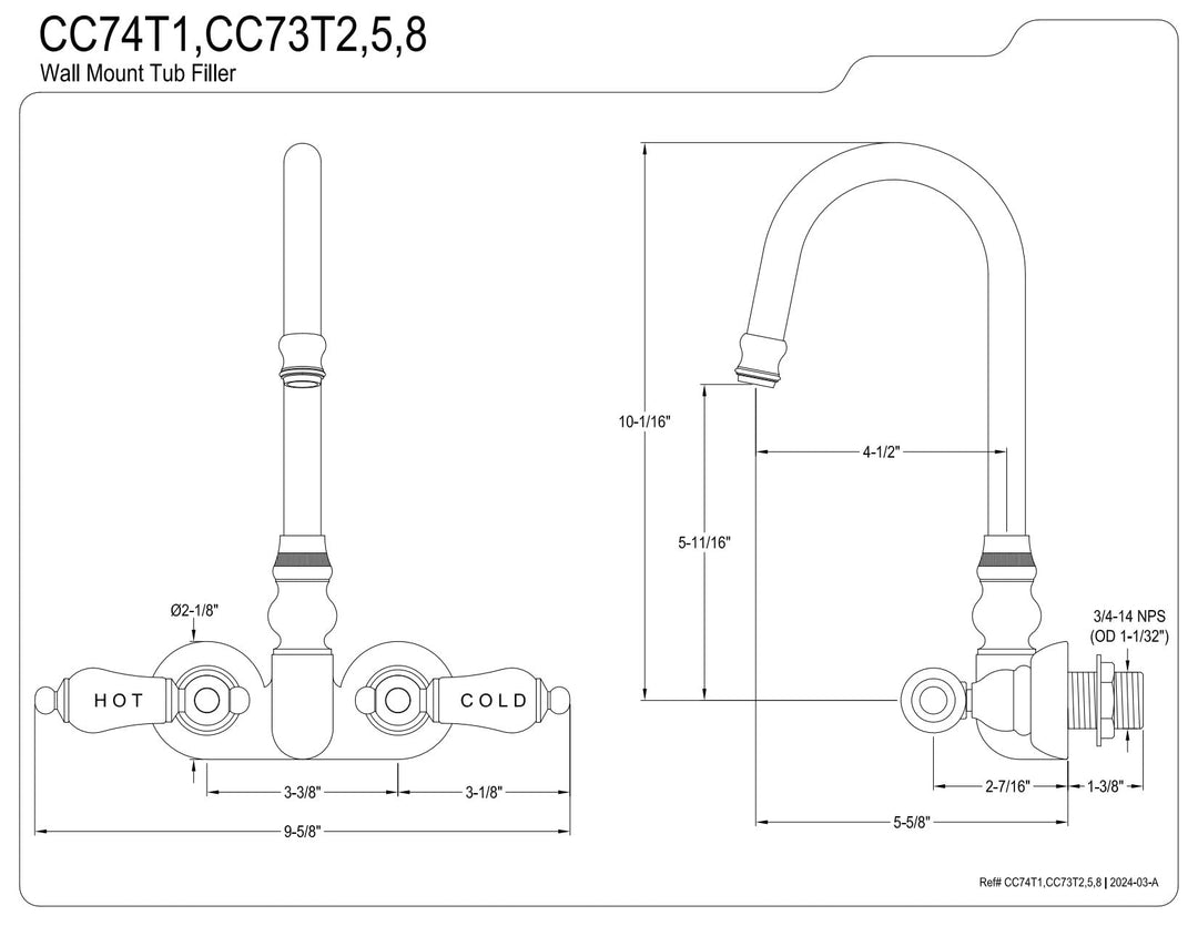 Kingston Brass Vintage 3-3/8 in. Wall Mount Tub Faucet