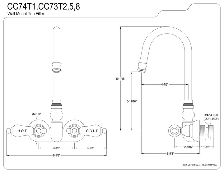 Kingston Brass Vintage 3-3/8 in. Wall Mount Tub Faucet