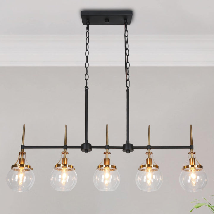 Modern 5-light Linear Glass Rectangle Chandelier Kitchen Island Blackgold 36.2''