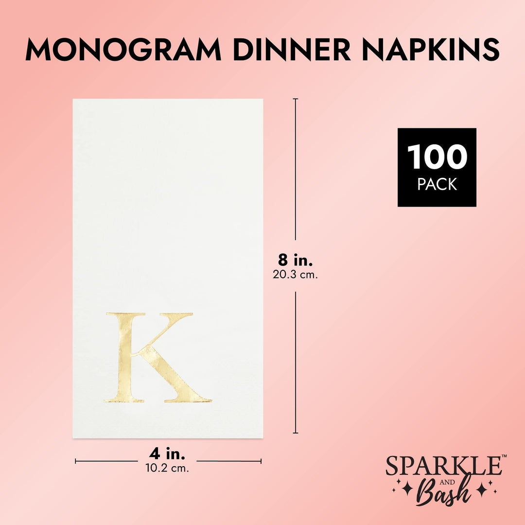 Gold Foil Initial Letter K White Monogram Paper Napkins (4 X 8 In Pack)