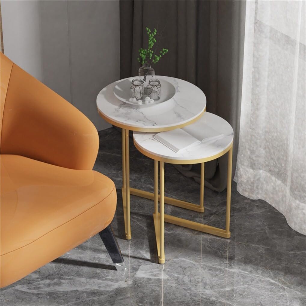 Modern Marble and Gold Metal Frame Nesting Tables (Set of 2) Contemporary