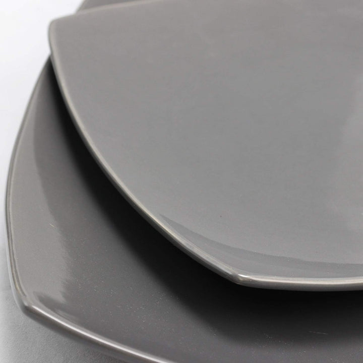 Soho Lounge 16-iece Square Dinnerware Set Gray Grey Solid Casual Stoneware 16