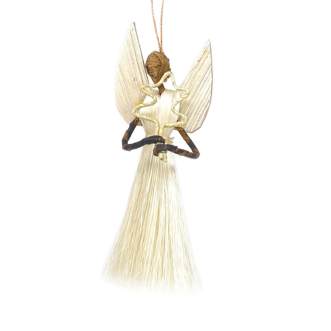 Set of 2 3.5in Angel Ornaments Devotional Off/White Natural Fibers