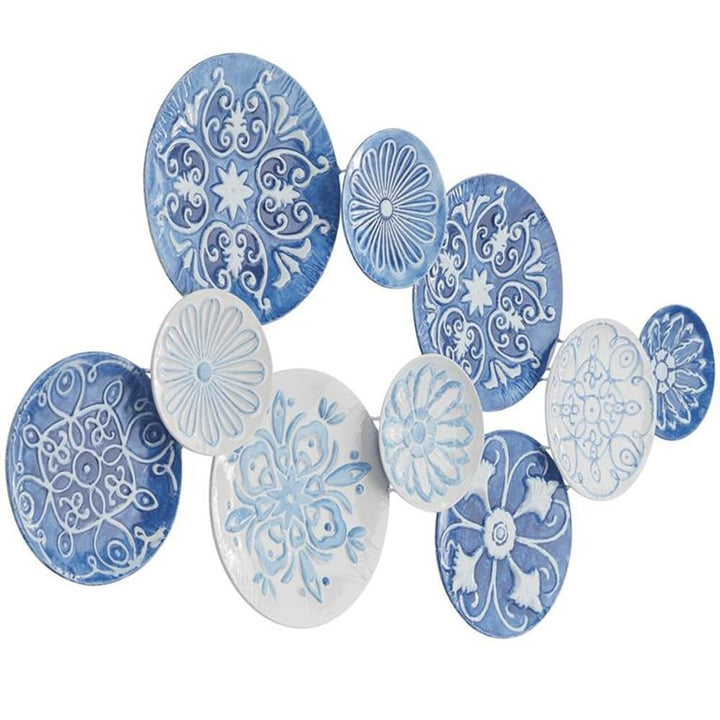 46 X 23 Hand-painted Multicolor Circles Metal Wall Art Blue Off/White French - Diamond Home USA