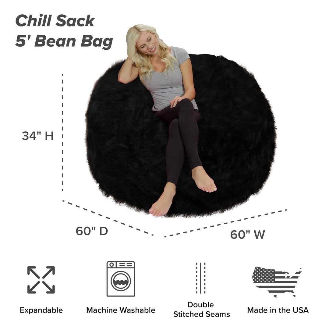 Chill Sack Bean Bag Chair: Giant Bean Bags Memory Foam Bean Bag Chair 5-feet