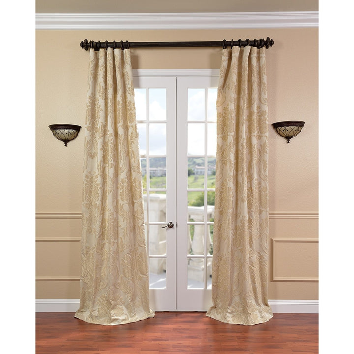 TL 1 Piece Cream Magdelena Champagne Embroidered Window Curtain 108 Inch Gold