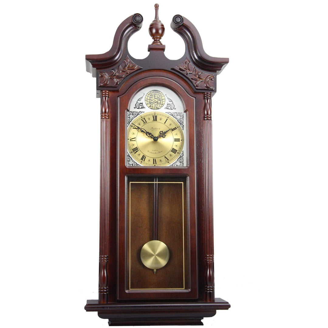 Clock Collection Cherry Oak 38 in. Antique Chiming Wall Brown Classic