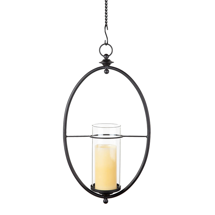 Oval Wrought Iron Glass Hanging Hurricane Sconce for Wall Or Ceiling Black