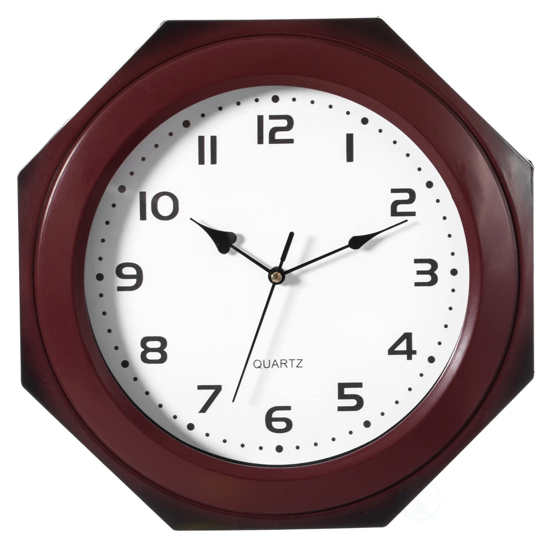 Brown Modern Decorative Octagon Shaped Wood- Looking Plastic Wall Clock for