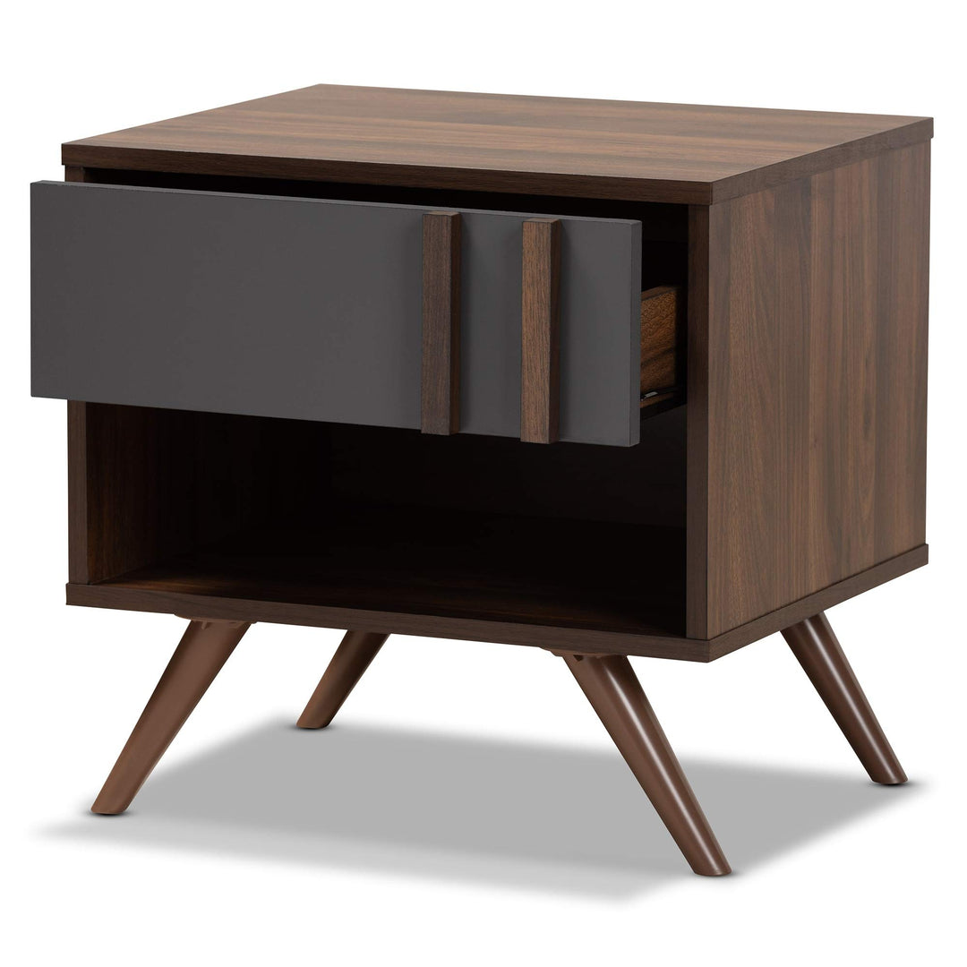 Modern and Contemporary 1-Drawer Nightstand Grey Wood Walnut Finish Shelf