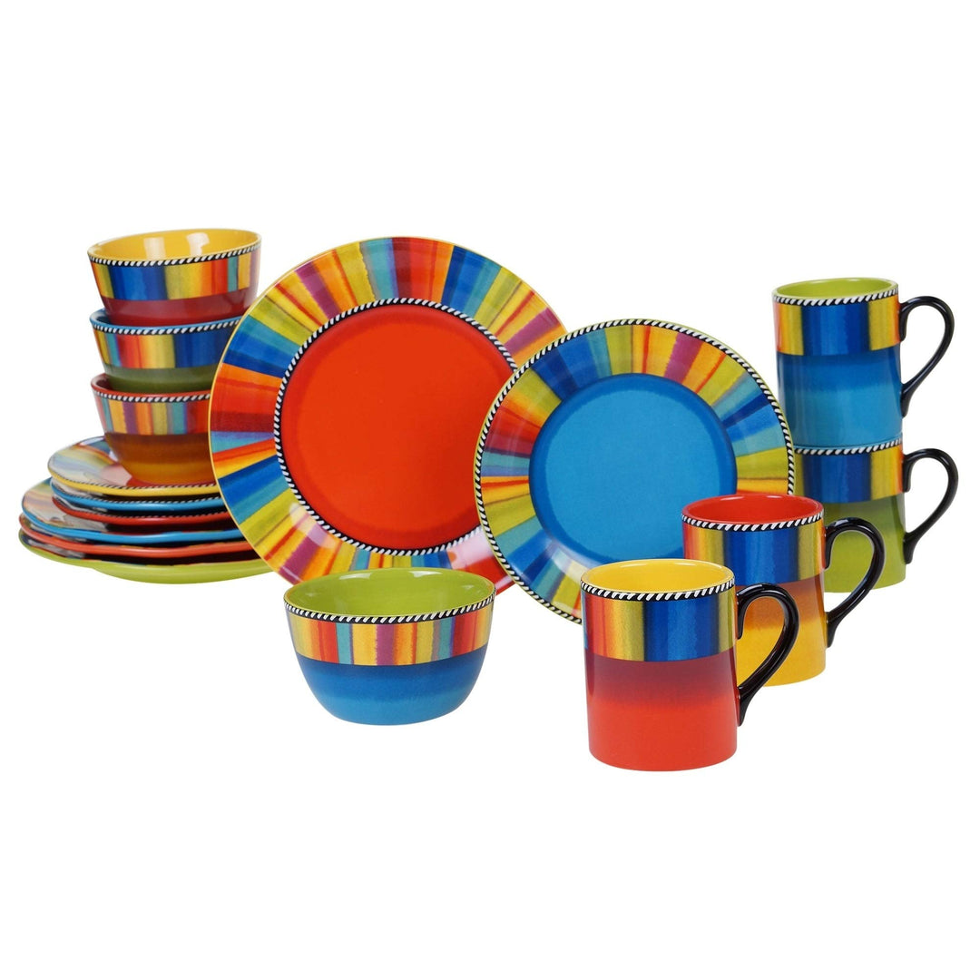 16-piece Dinnerware Set (Service For 4) Multi Color Red White Stripe Casual