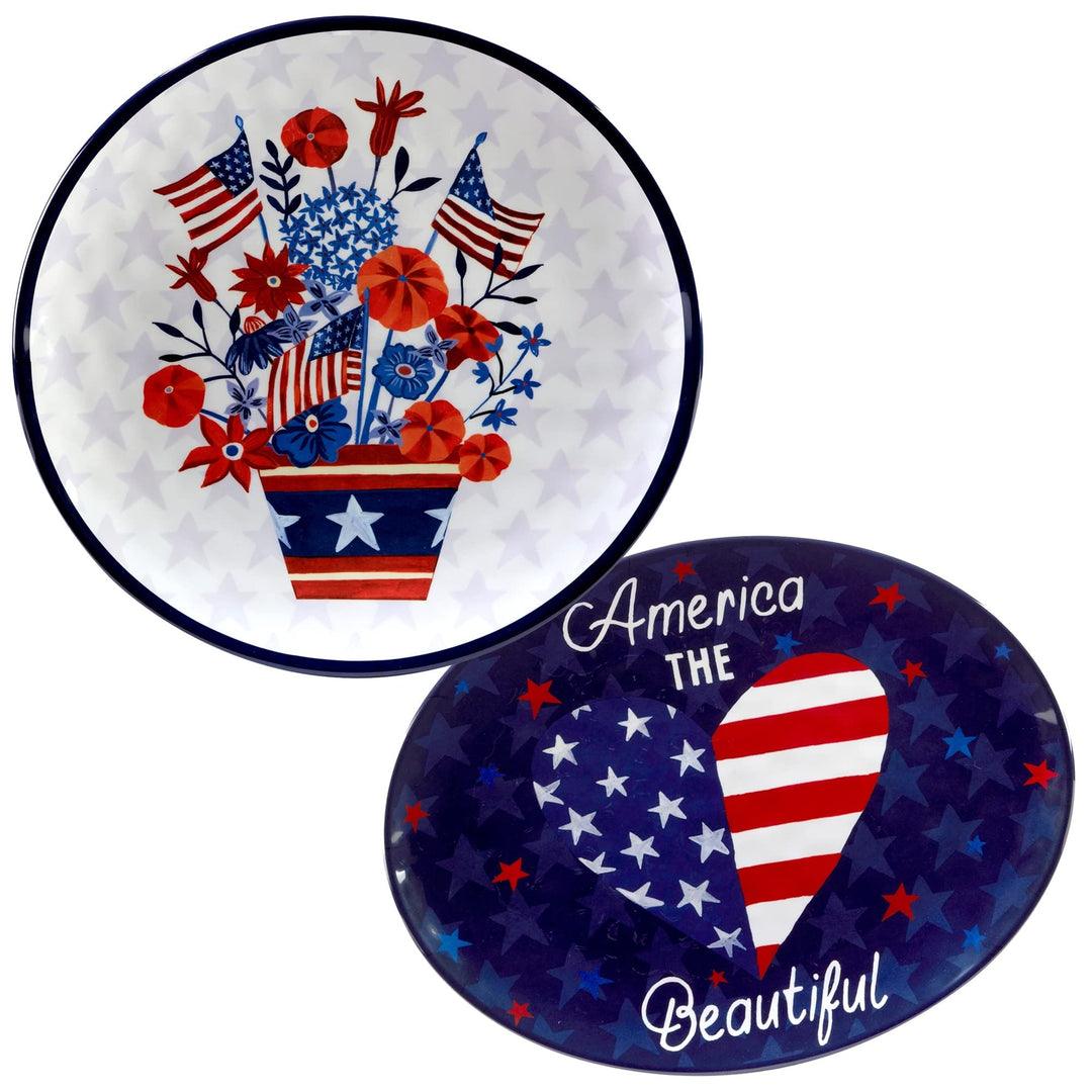 Stars Stripes 2-piece Platter Set Blue Multi Color Red Country Casual Round 2