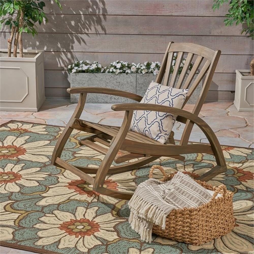 Christopher Knight Home Alva Outdoor Acacia Wood Rocking Chair with Footrest Finish