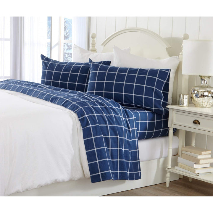 4 Piece Windowpane Plaid Flannel Sheet Set Check Window Pane