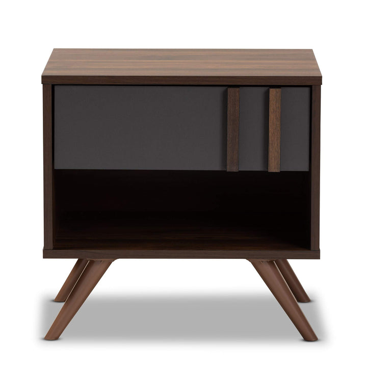 Modern and Contemporary 1-Drawer Nightstand Grey Wood Walnut Finish Shelf