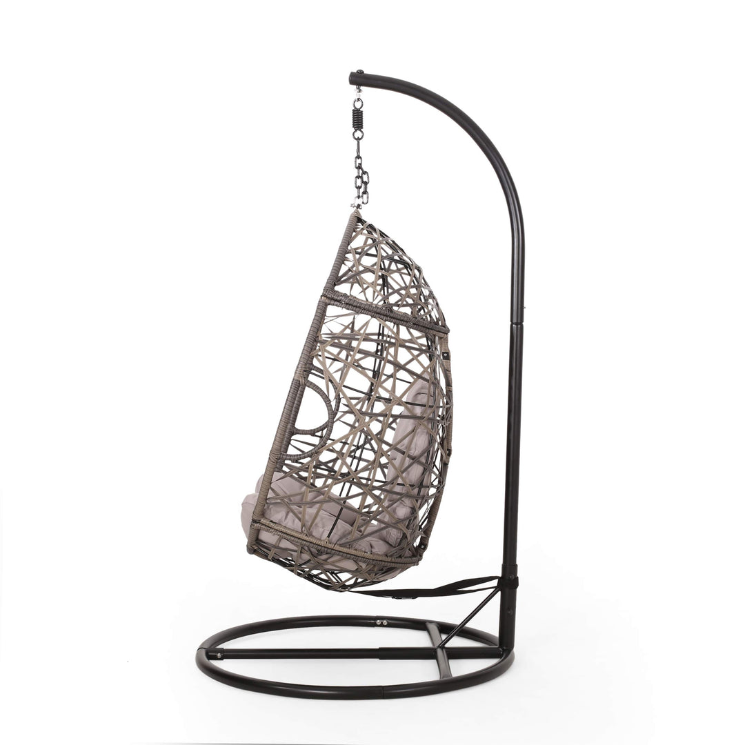 CHRISTOPHER KNIGHT HOME Tammy Outdoor Wicker Tear Drop Hanging Chair Gray and