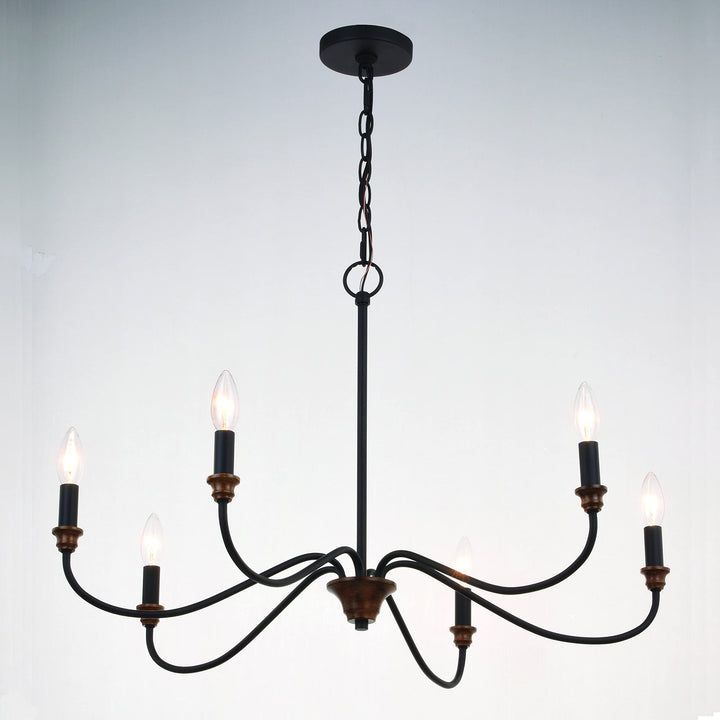 6 Light Black Farmhouse Candelabra Chandelier 30-in W X 18.75-in H D Steel - Diamond Home USA