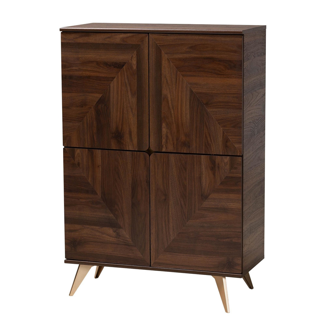 Mid-Century Modern Transitional Walnut Brown Finished Wood Shoe Cabinet Laminate