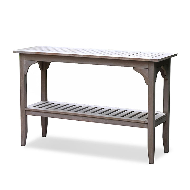 Cambridge Casual Teak Wood 47in 2-Shelf Patio Console Table Indoor Outdoor Weathered Grey