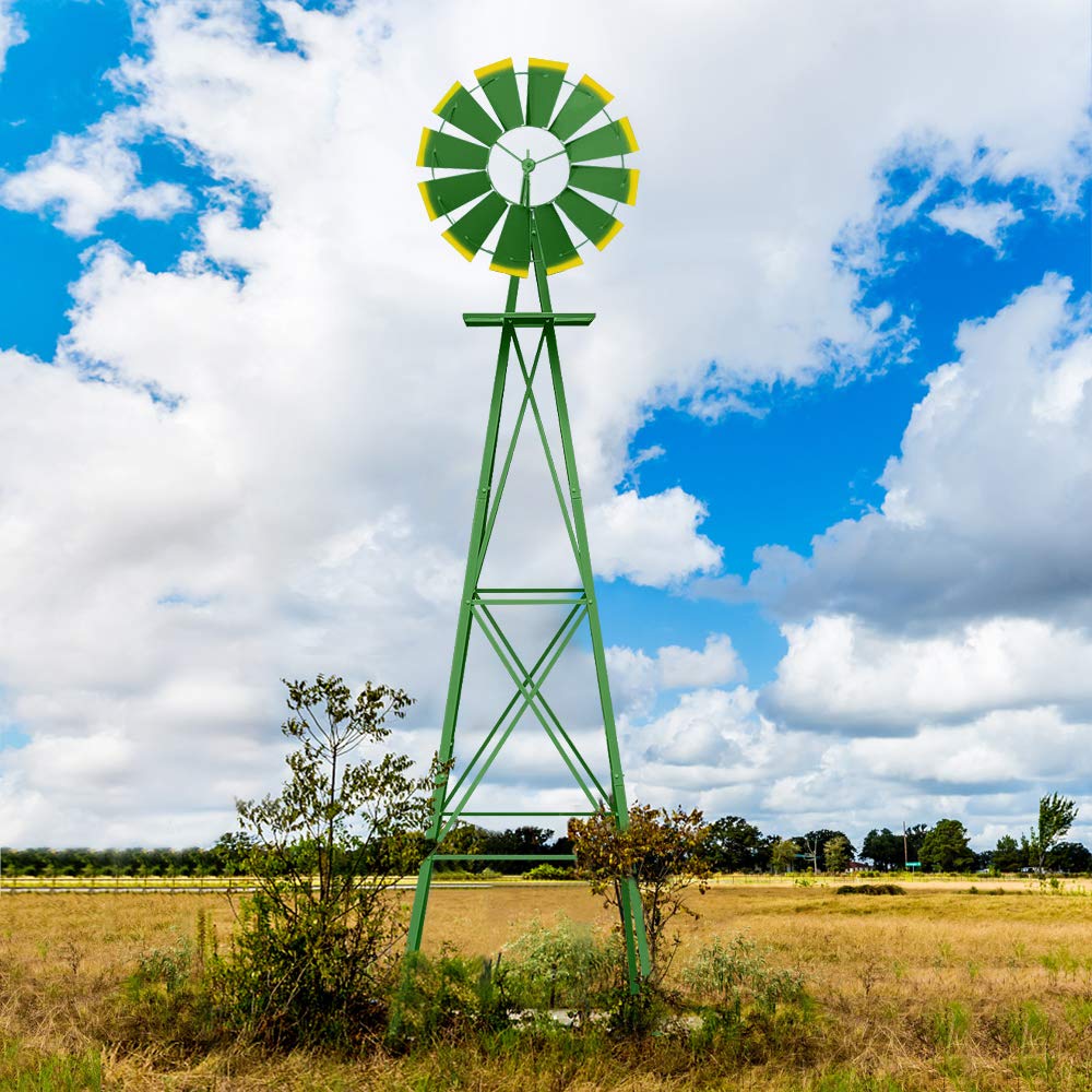 8FT Windmill ecor Outdoor Ornamental Wind Sculptures Spinners Metal Wind Mill Green